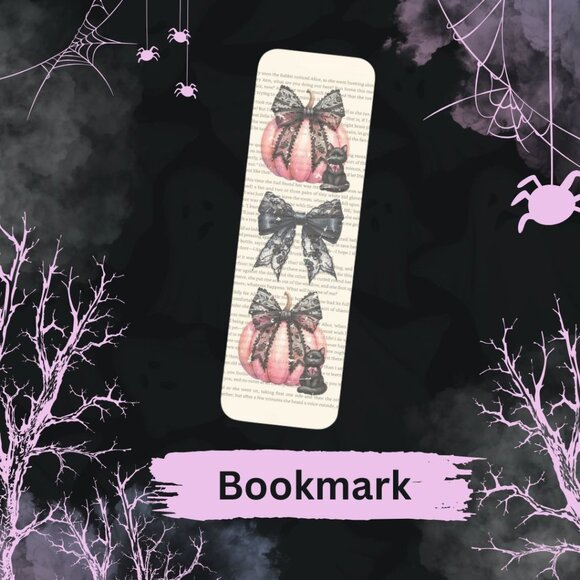 Pink Pumpkins Girly Halloween Bookmark, Book Accessories, Halloween Bookmarks - Picture 1 of 2